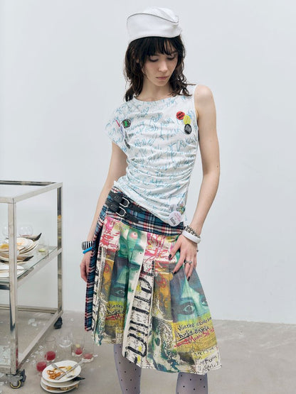 Letter Printed Pleated T-Shirt【s0000012415】