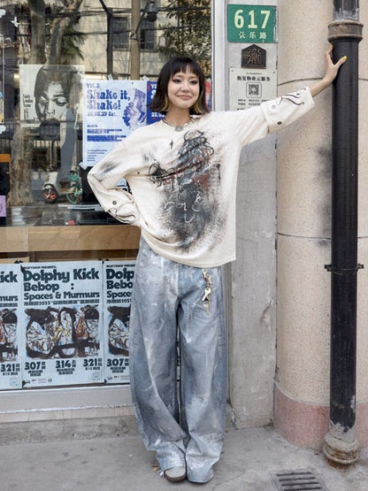 Printed wide leg jeans【s0000012285】