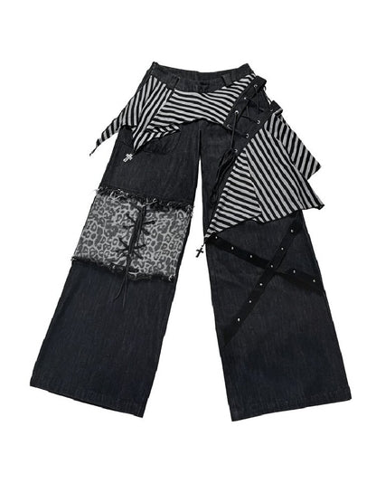 Striped Patchwork Wide Leg Jeans【s0000018182】