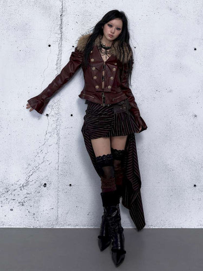 Court Punk Fur Waist Leather Coat【s0000014927】