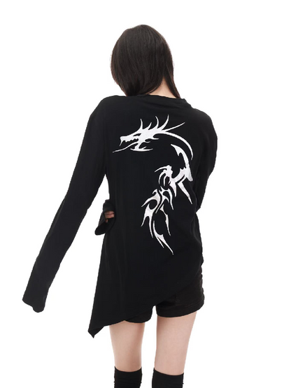 Gold Dragon Slanted Cotton T-Shirt【s0000018206】