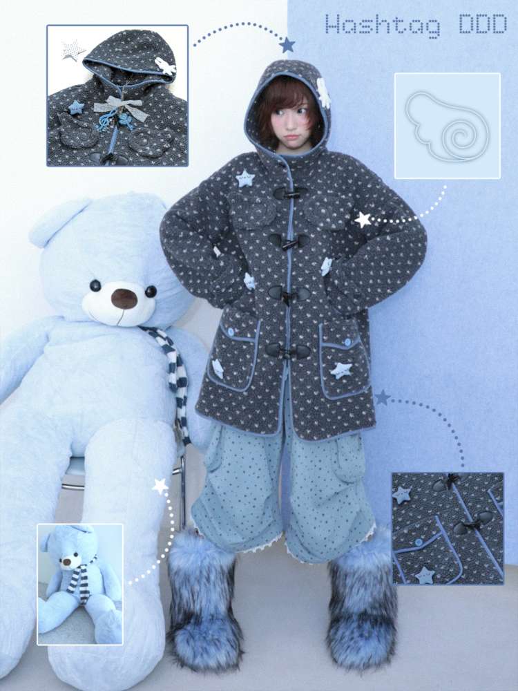 Old-fashioned Gray Horn Buckle Hooded Jacket【s0000014699】