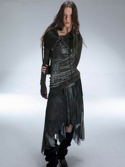 Original Shoulder Knit Stacked Collar Top【s0000014712】