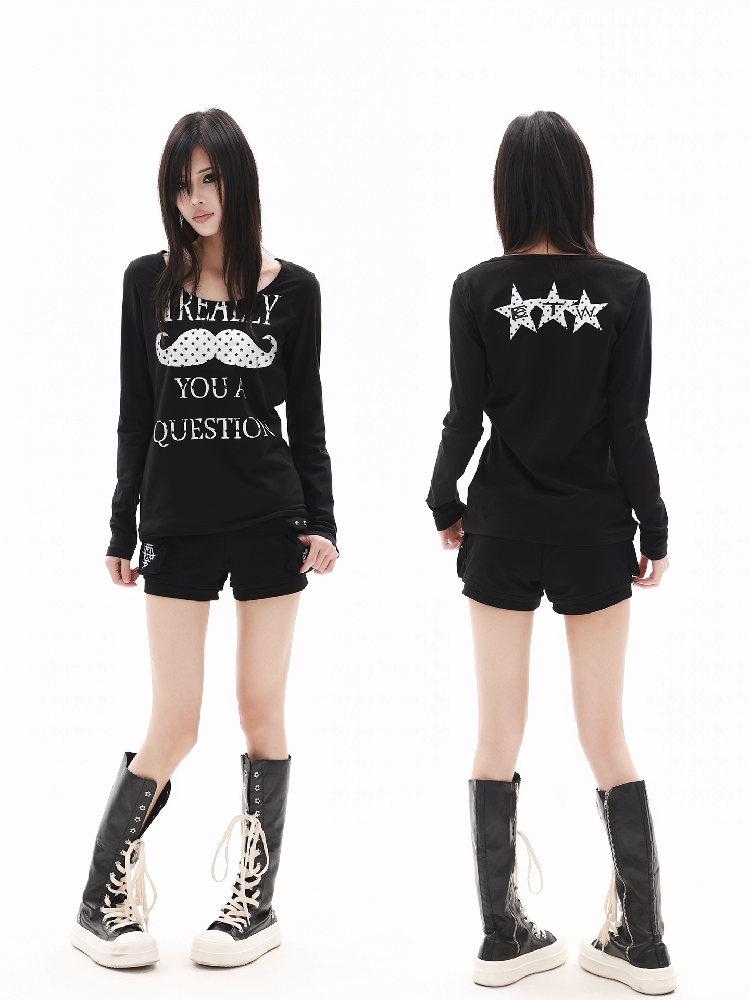 Slogan Metallic Print Long Shirt【s0000018317】