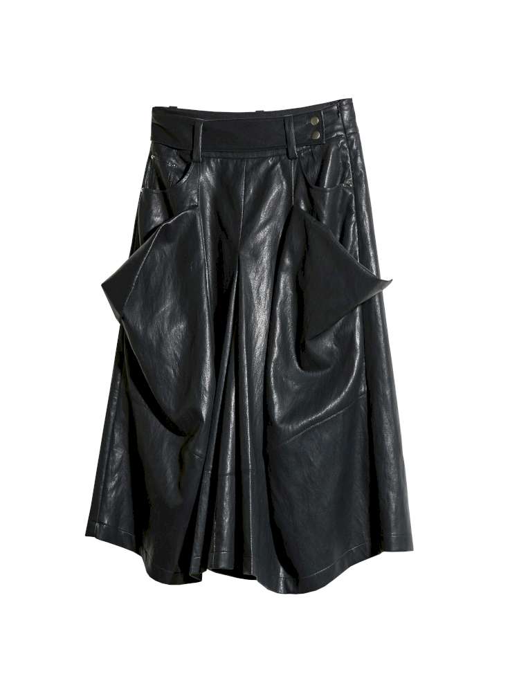 Pocket Pleat Sheepskin PU Pants【s0000015198】