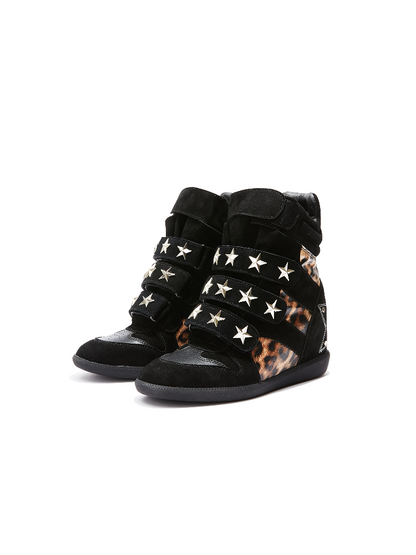 Vintage Leopard Leather High Top Sneakers【s0000018194】