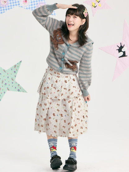 Bear Floral Pleated Short Skirt【s0000018723】