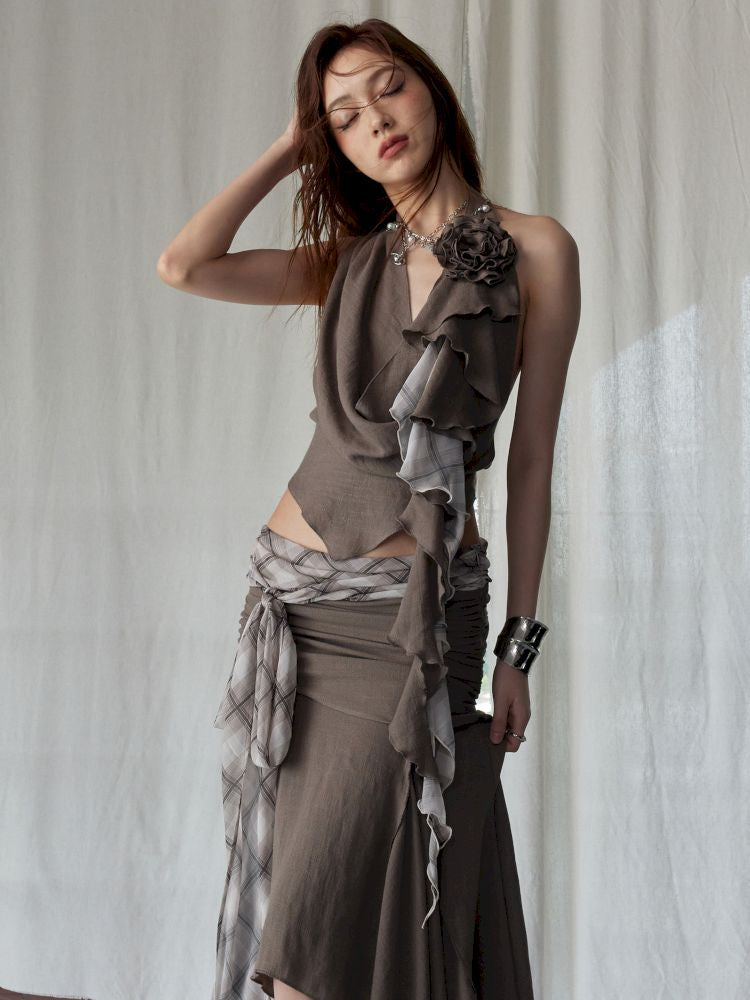 Swing Neck Vest Half Bodycon Skirt【s0000013217】