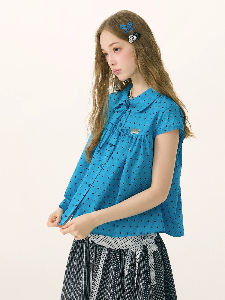 Doll Collar Bow Polka Dot Shirt【s0000016851】