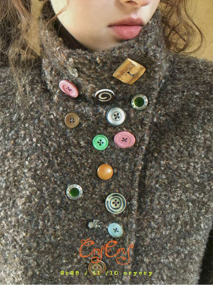 Brown Woolen Loose Button Coat【s0000014896】