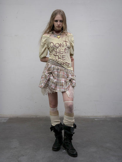 Bubble Sleeve Stretch Short Sleeve T-Shirt【s0000012617】