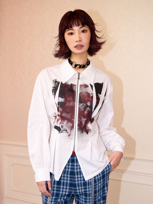 Drop Shoulder Waisted Printed Long Sleeve Shirt【s0000011641】