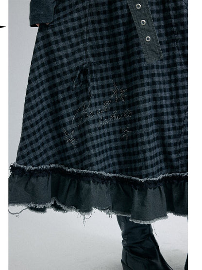 Raw Edge Plaid Patchwork Skirt【s0000016264】