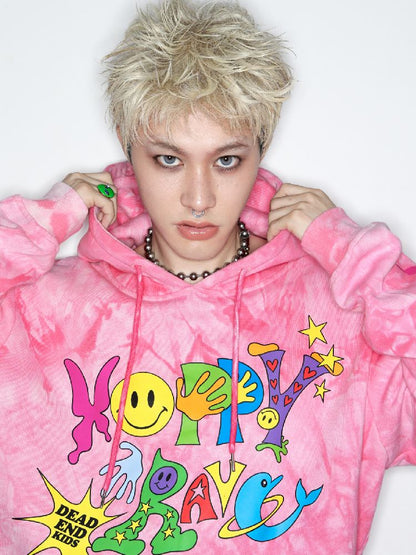 Smiley Pink Tie-Dye Hooded Sweatshirt [S0000010262]