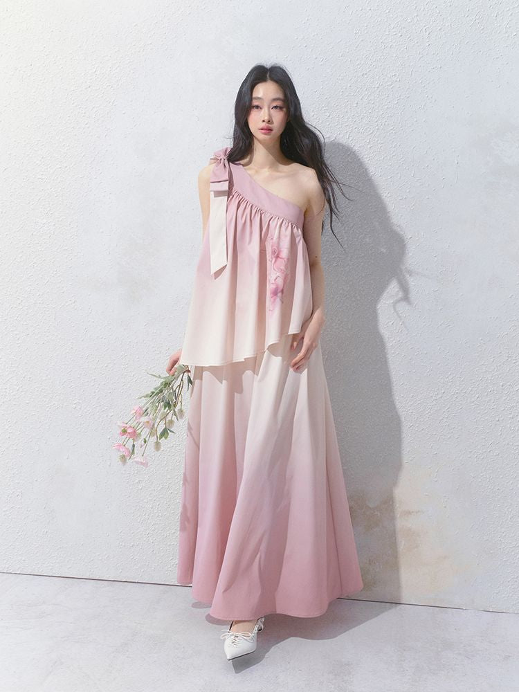 Slant Shoulder Niche Ambiance Dress【s0000012160】