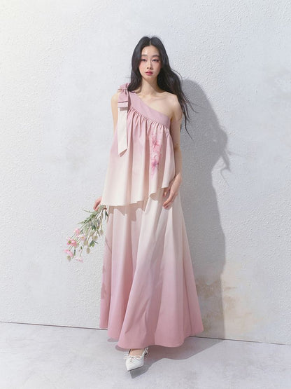 Slant Shoulder Niche Ambiance Dress【s0000012160】