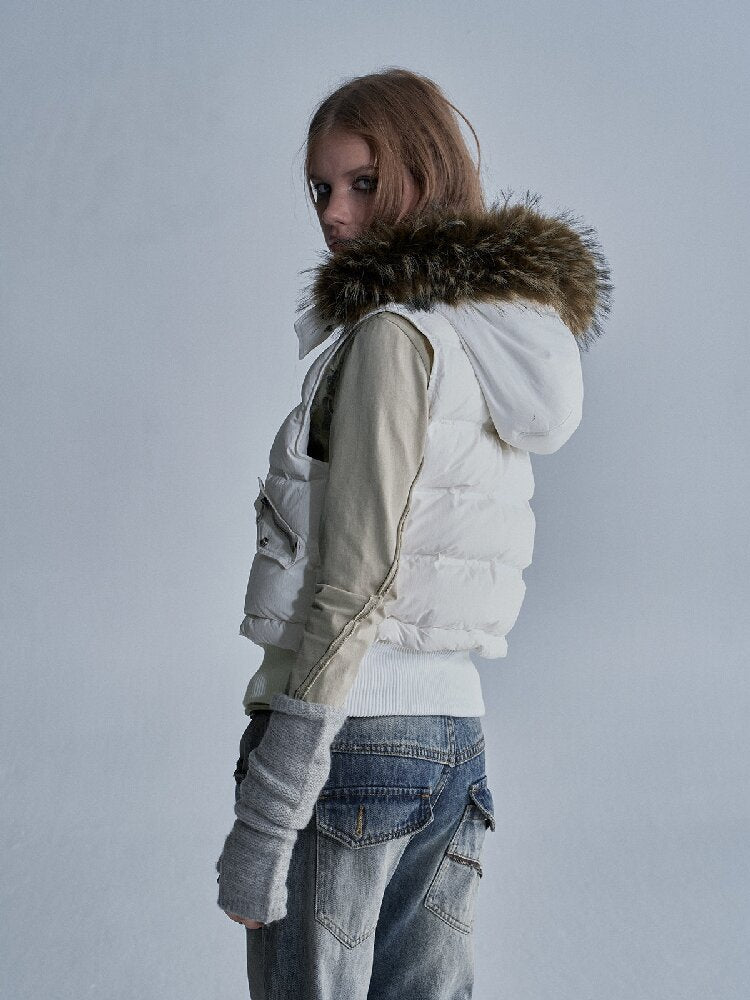 Fur Hooded White Duck Down Vest【s0000019093】