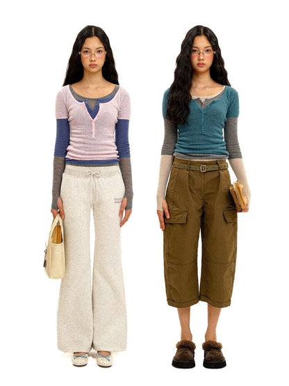 Lightweight U-neck Contrast Sweater【s0000016096】