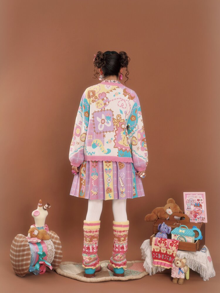 Pink Purple Patchwork Knit Jacket【s0000015585】