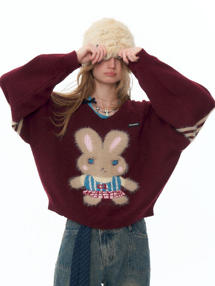 V-Neck Soft Thick Red Sweater【s0000011501】