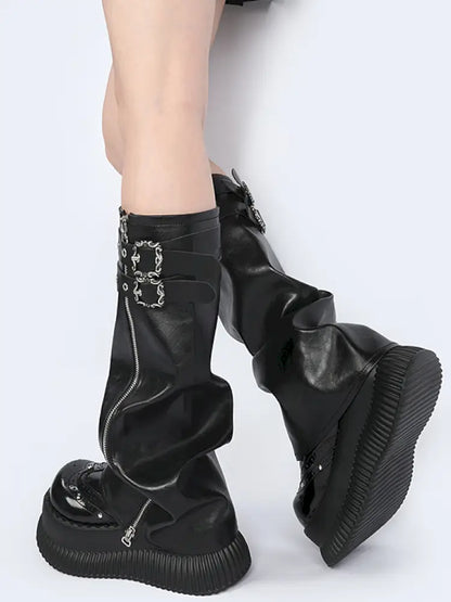 Cyberpunk-inspired black Y2K leg warmers【s0000014182】