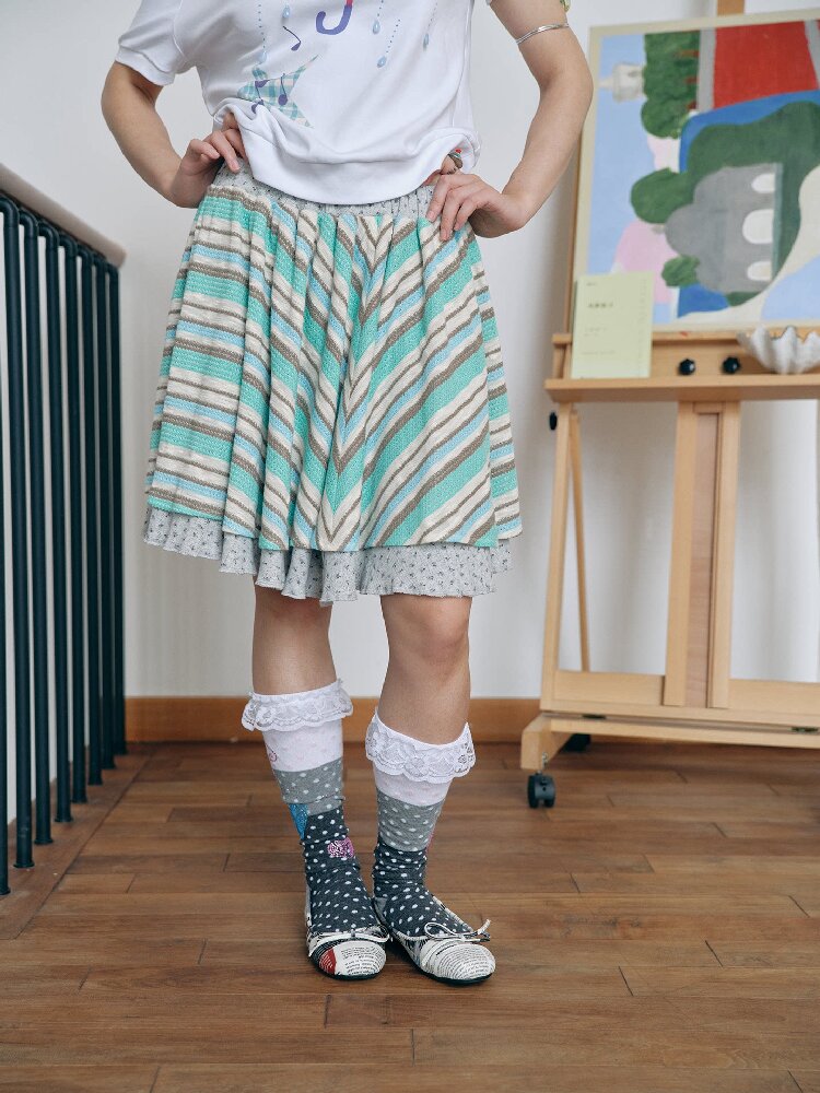 Striped Knit Double Layer Skirt【s0000018711】