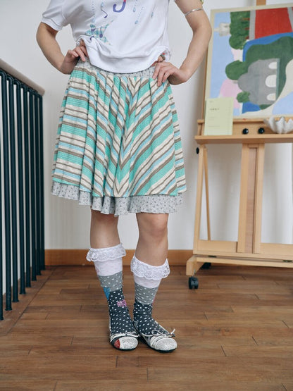 Striped Knit Double Layer Skirt【s0000018711】