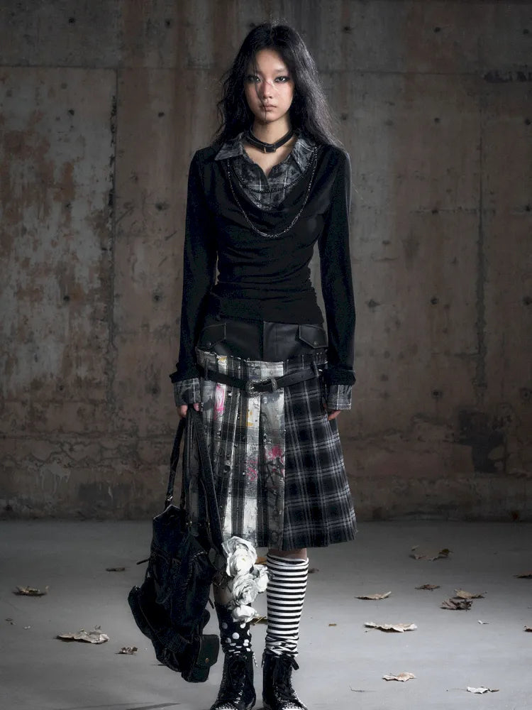 Checkered Belt Pleated Skirt【s0000013962】