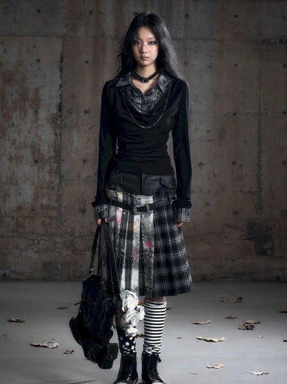 Checkered Belt Pleated Skirt【s0000013962】