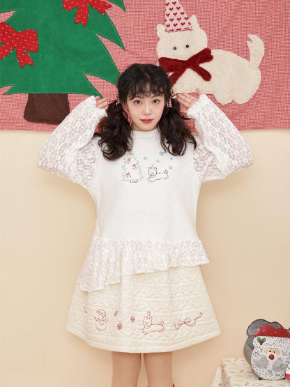 Embroidery Childish White Knit Sweater【s0000011199】