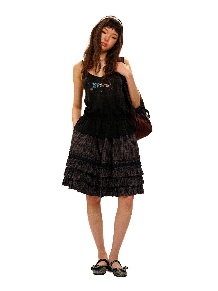 Plaid Lace Cake Heavy Duty Midi Skirt【s0000017432】