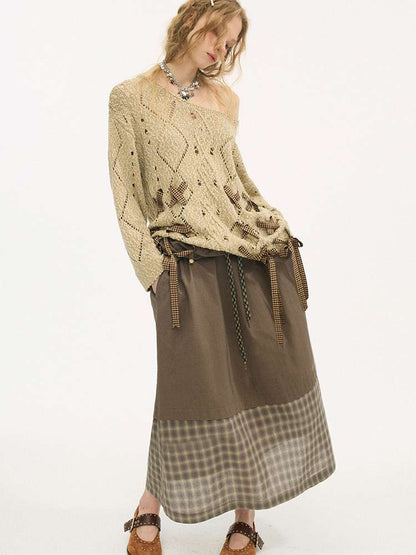 Turn-up Plaid Patchwork Skirt【s0000015408】
