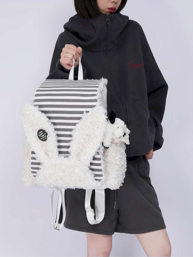 Rabbit Ears Fur Computer School Bag【s0000014615】