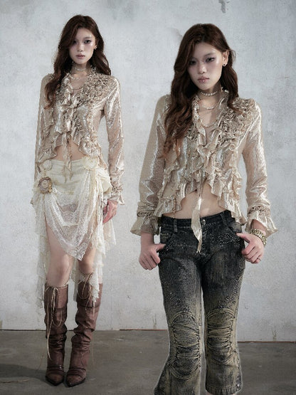 Wood Flange Waist-Cinching Shirt【s0000017986】