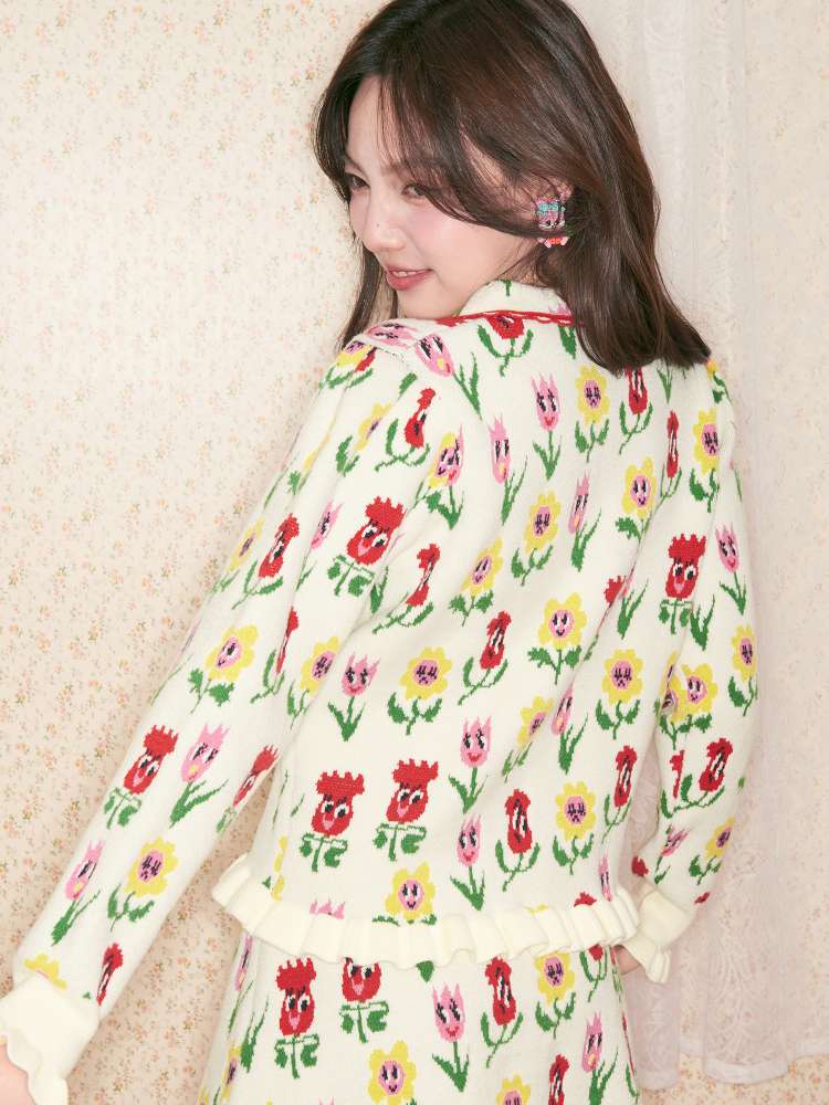Cartoon Flower Knit Skirt Set【s0000014503】
