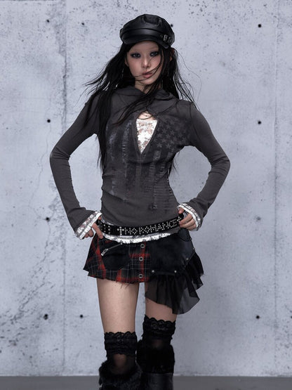 Lace Patchwork Hooded T-shirt【s0000015544】