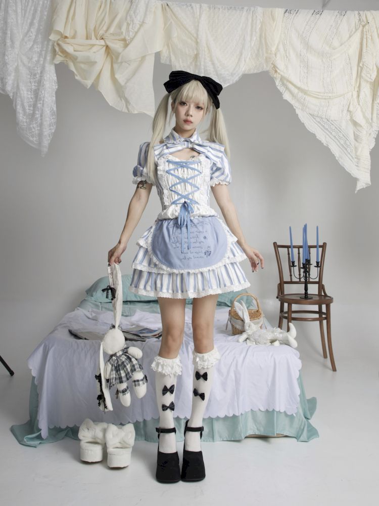 Bubble Sleeve Waisted Shirt Top Cake Skirt【s0000009682】