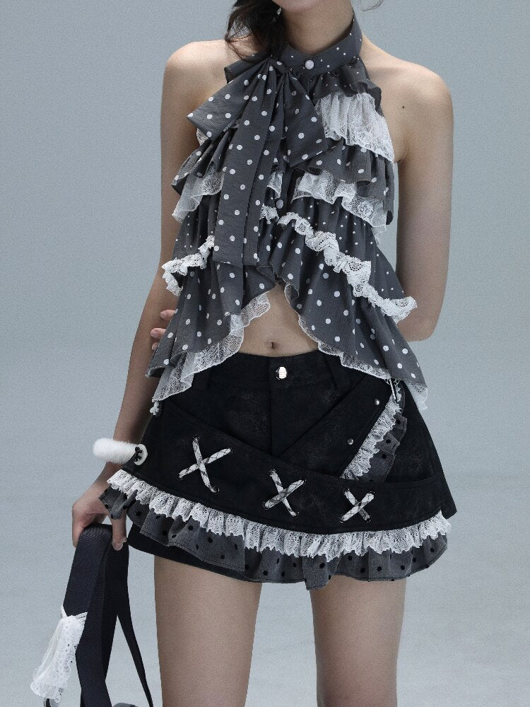 Leather Splicing Polka Dot Skirt【s0000016720】