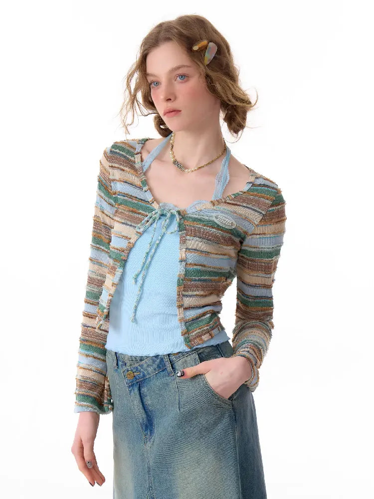 Stripe Long Sleeve Sunscreen Knitted Cardigan【s0000011683】