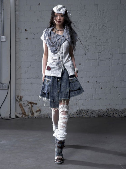 Hooded washed denim shirt dress skirt【s0000012784】