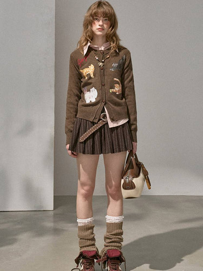 Playful Kitten Print Knit Cardigan【s0000014395】