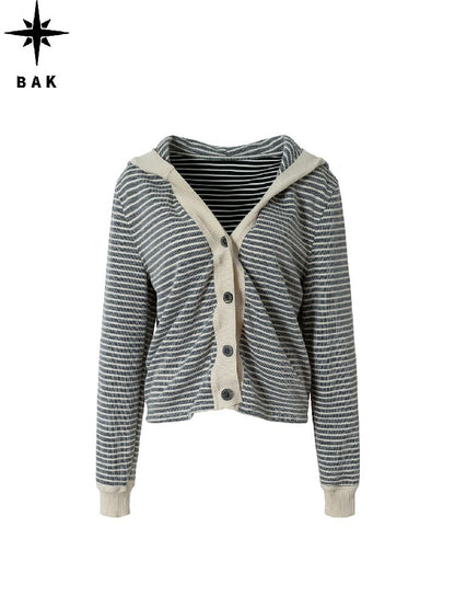Hooded Fleece Striped Cardigan【s0000018547】