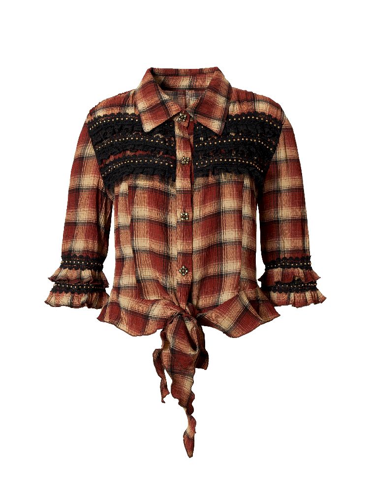 Flare Mid Sleeve Tie Short Blouse【s0000011820】