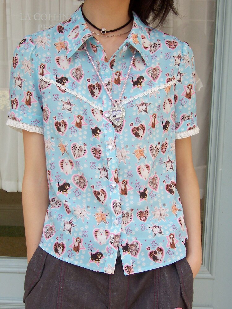 Lace Printed Short Sleeve Shirt【s0000016653】