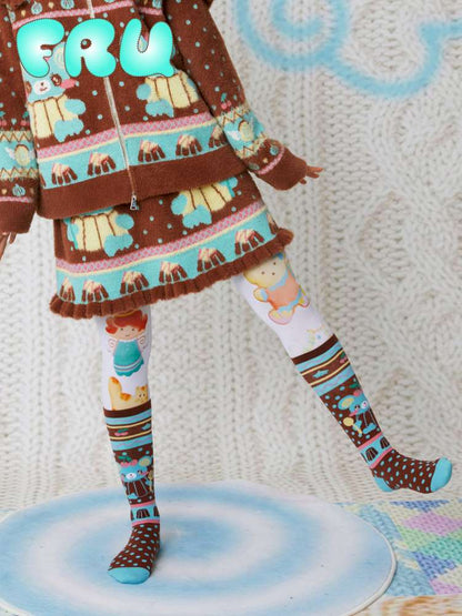 Chocolate Bear Print Cute Stockings【s0000014859】