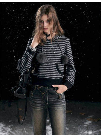 Striped Cat-Ear Hoodie【s0000014425】