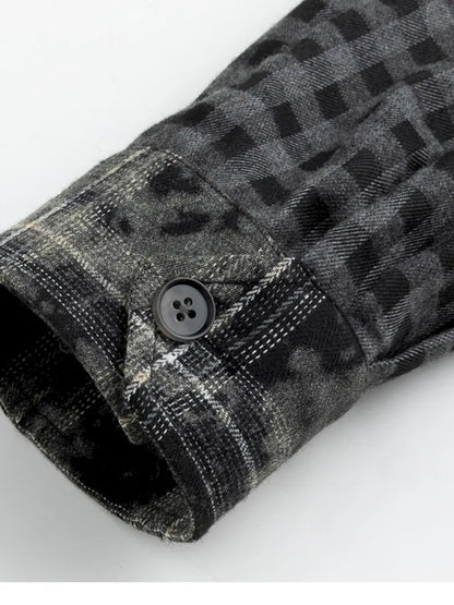 Drawstring Black-Gray Checkered Shir【s0000013959】