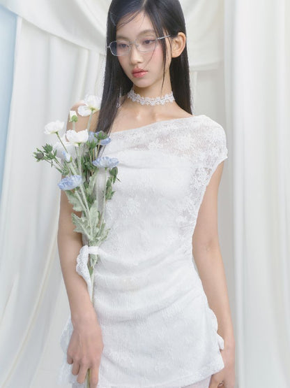 French lace pressed pleated dress【s0000012147】