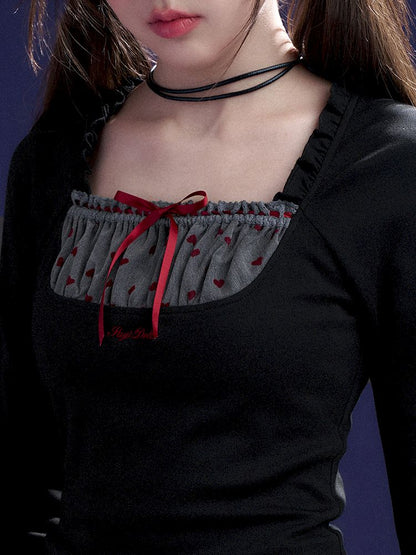 Red Sweetheart Patchwork Top【s0000011657】