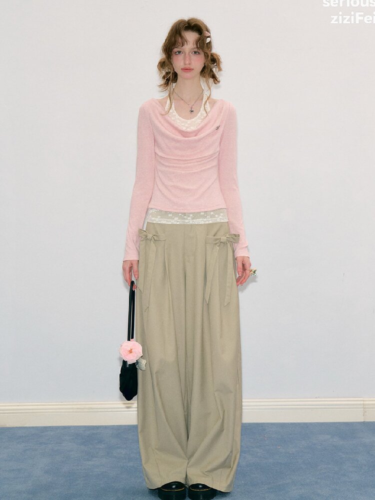 Soft Bow Drape Casual Wide Pants【s0000017874】